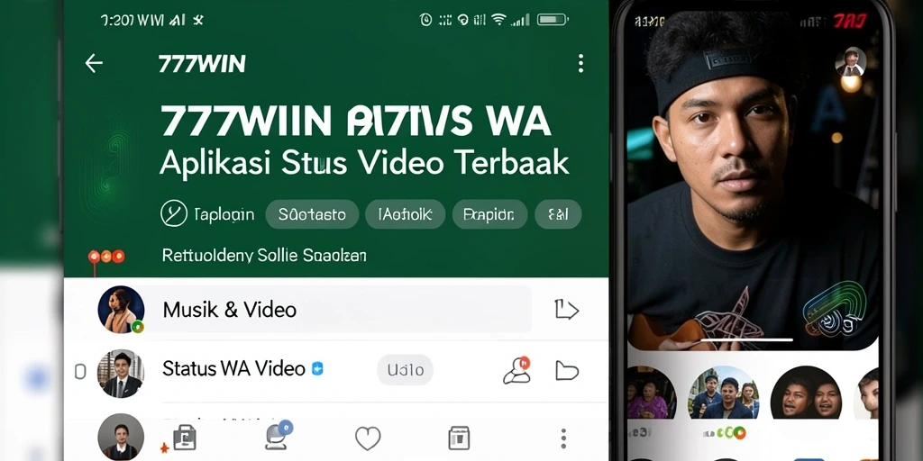 Antarmuka pengguna aplikasi 777WIN dengan koleksi video Status WA.