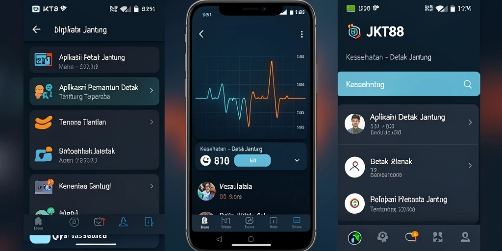 Antarmuka pengguna aplikasi JKT88 untuk detak jantung yang informatif.