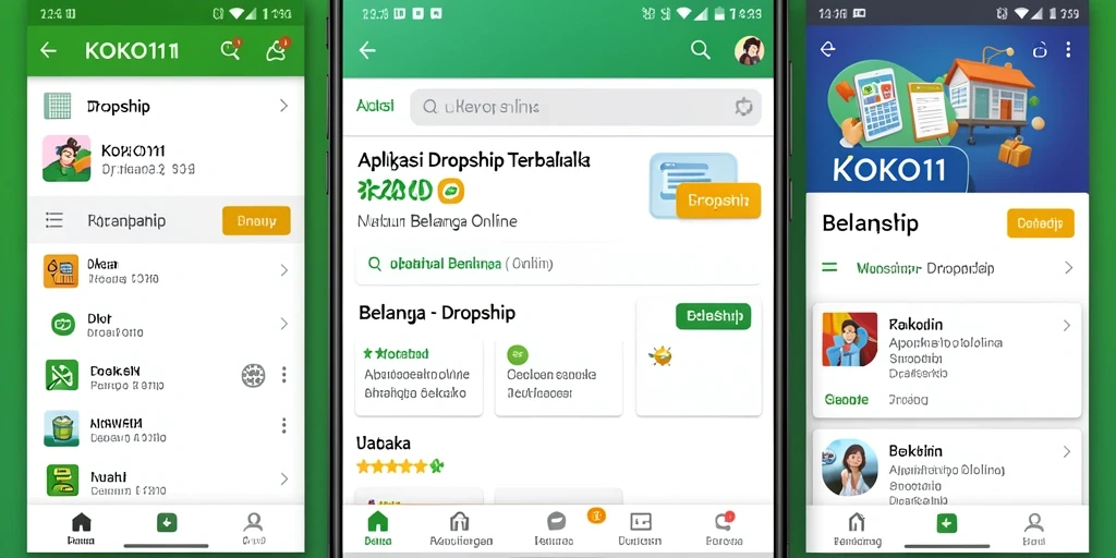 Antarmuka aplikasi KOKO11 yang user-friendly dan fungsi dropship yang efisien.