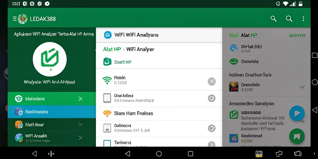Antarmuka aplikasi LEDAK388 yang menampilkan analisis jaringan WiFi.