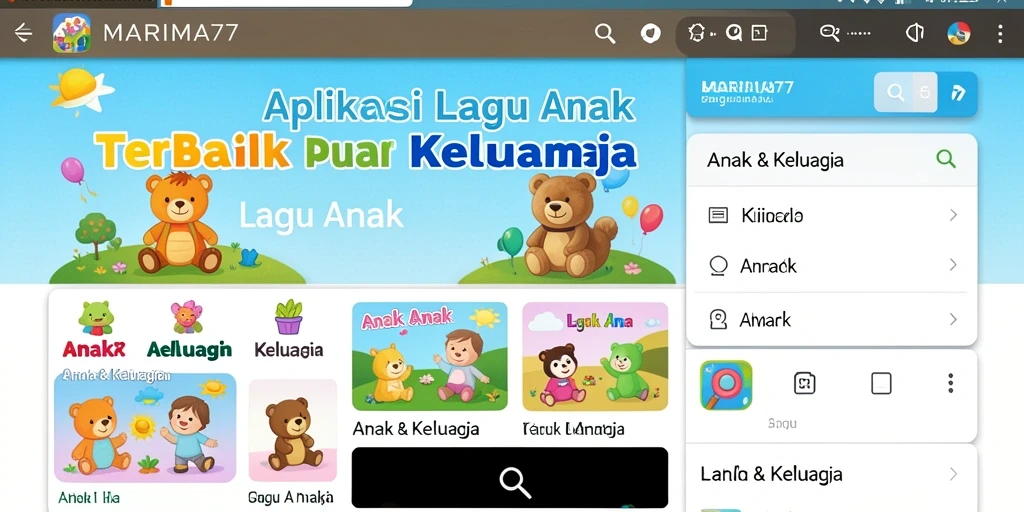 Tampilan antarmuka aplikasi MARIMA77 yang ceria dan ramah anak.