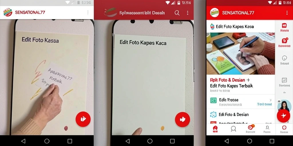 Tampilan antarmuka SENSATIONAL77 dengan fitur Edit Foto Kertas Kaca.