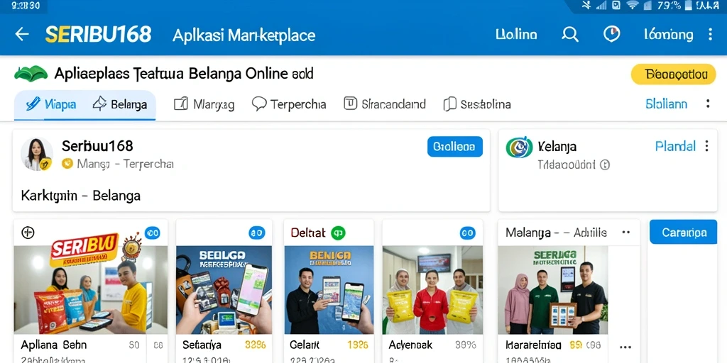 Tampilan antarmuka utama aplikasi SERIBU168 dengan berbagai produk menarik.