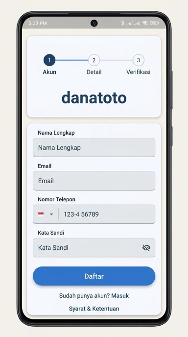 Buat Akun Baru di Danatoto untuk Pengguna Android